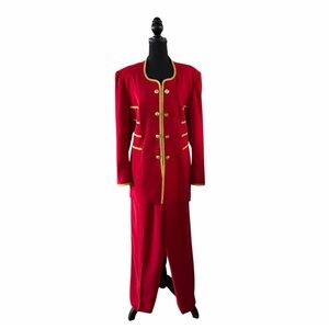 Ben Marc 2pc Red Pant Suit with Gold Trim,” Captain/Military/Nautical” Size 16